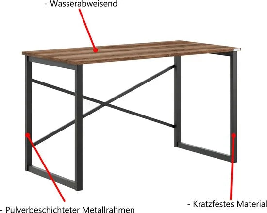 FurniChic, computertafel, bureau computertafel, laptop en PC tafel, studie bureau, industrieel ontwerp, voor thuiskantoor, eenvoudige montage, OAK(sacramento EIK)- 120x60x73 cm(lxbxh)