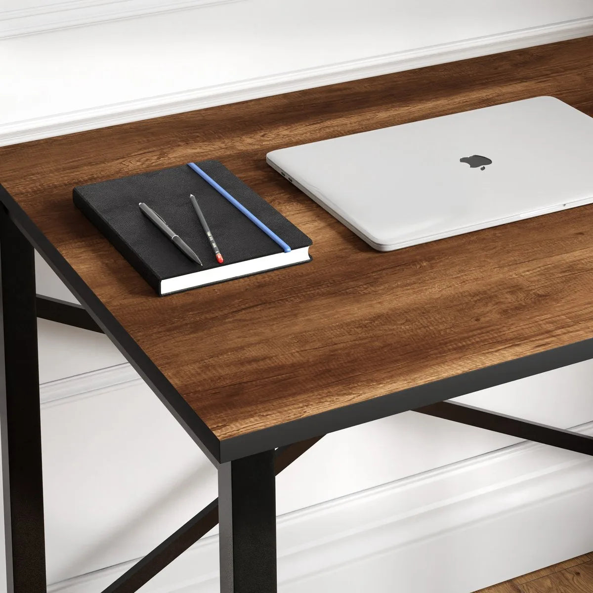 FurniChic, computertafel, bureau computertafel, laptop en PC tafel, studie bureau, industrieel ontwerp, voor thuiskantoor, eenvoudige montage, barok walnoot -90x60x73 cm(lxbxh)