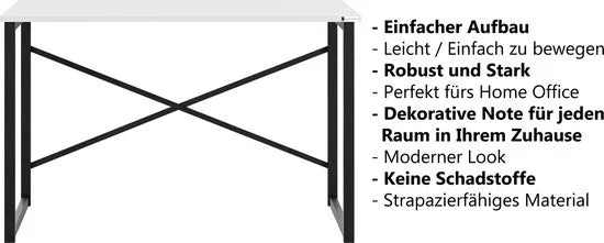 FurniChic, computertafel, bureau computertafel, laptop en PC tafel, studie bureau, industrieel ontwerp, voor thuiskantoor, eenvoudige montage, wit- 120x60x73 cm((lxbxh)