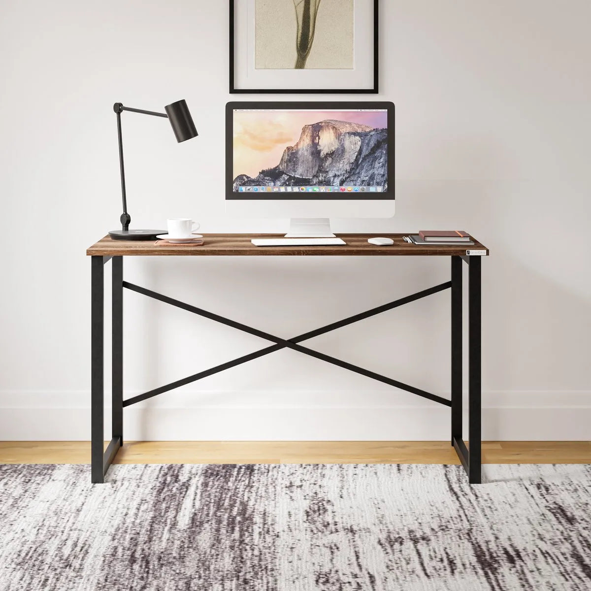 FurniChic, computertafel, bureau computertafel, laptop en PC tafel, studie bureau, industrieel ontwerp, voor thuiskantoor, eenvoudige montage, OAK(sacramento EIK)- 120x60x73 cm(lxbxh)