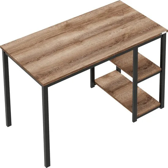 FurniChic-Computertafel -PC Tafel -Bureautafel met 2 Legplanken-E1 Certified- Stalen Frame-Bruin-Thuis & Kantoor-120x60x73 cm