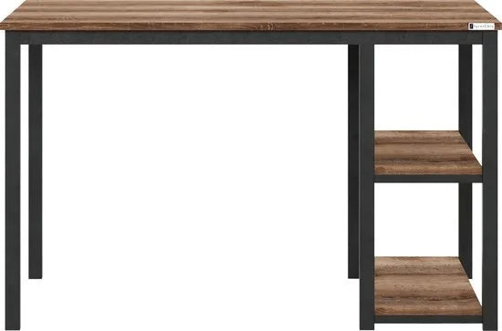 FurniChic-Computertafel -PC Tafel -Bureautafel met 2 Legplanken-E1 Certified- Stalen Frame-Bruin-Thuis & Kantoor-120x60x73 cm