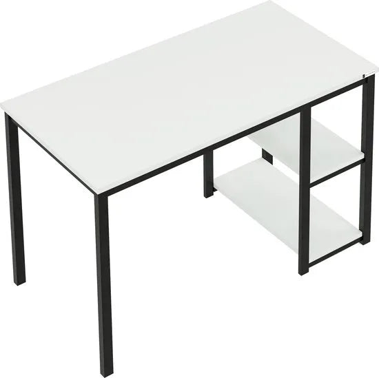 FurniChic-Computertafel -PC Tafel -Bureautafel met 2 Legplanken-E1 Certified- Stalen Frame-Wit-Thuis & Kantoor-120x60x73 cm