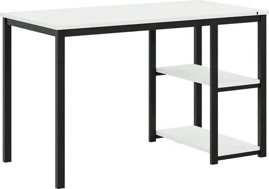 FurniChic-Computertafel -PC Tafel -Bureautafel met 2 Legplanken-E1 Certified- Stalen Frame-Wit-Thuis & Kantoor-120x60x73 cm