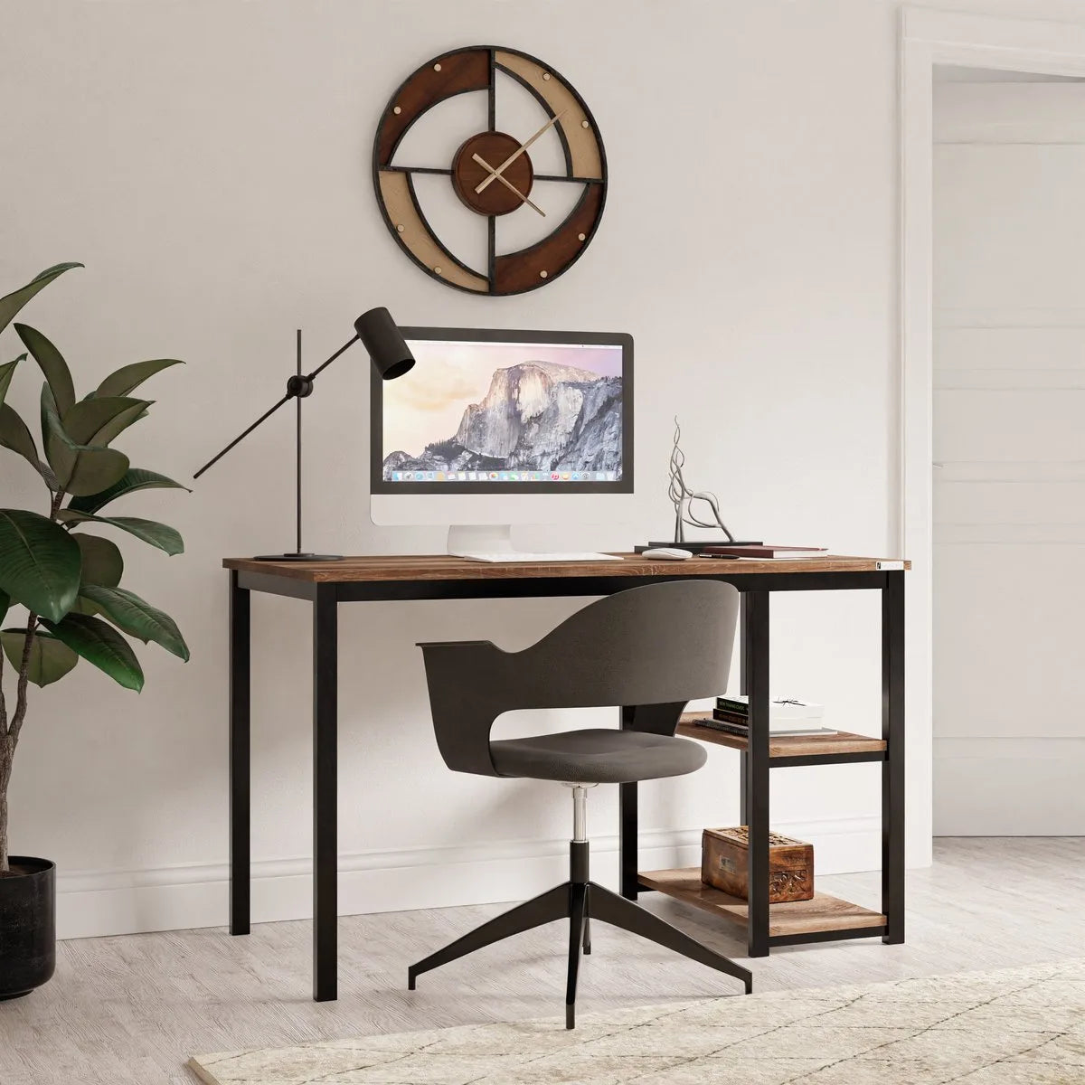 FurniChic-Computertafel -PC Tafel -Bureautafel met 2 Legplanken-E1 Certified- Stalen Frame-Bruin-Thuis & Kantoor-120x60x73 cm