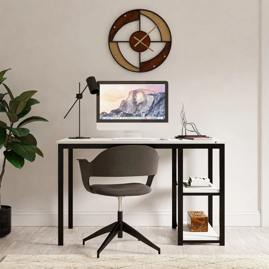 FurniChic-Computertafel -PC Tafel -Bureautafel met 2 Legplanken-E1 Certified- Stalen Frame-Wit-Thuis & Kantoor-120x60x73 cm
