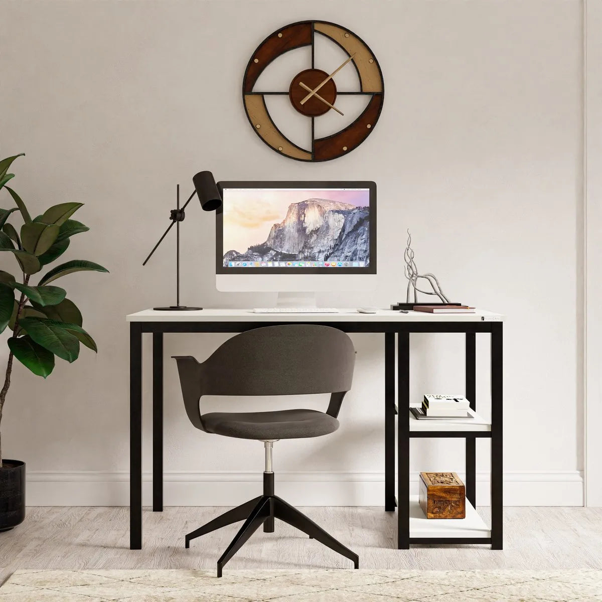 FurniChic-Computertafel -PC Tafel -Bureautafel met 2 Legplanken-E1 Certified- Stalen Frame-Wit-Thuis & Kantoor-120x60x73 cm
