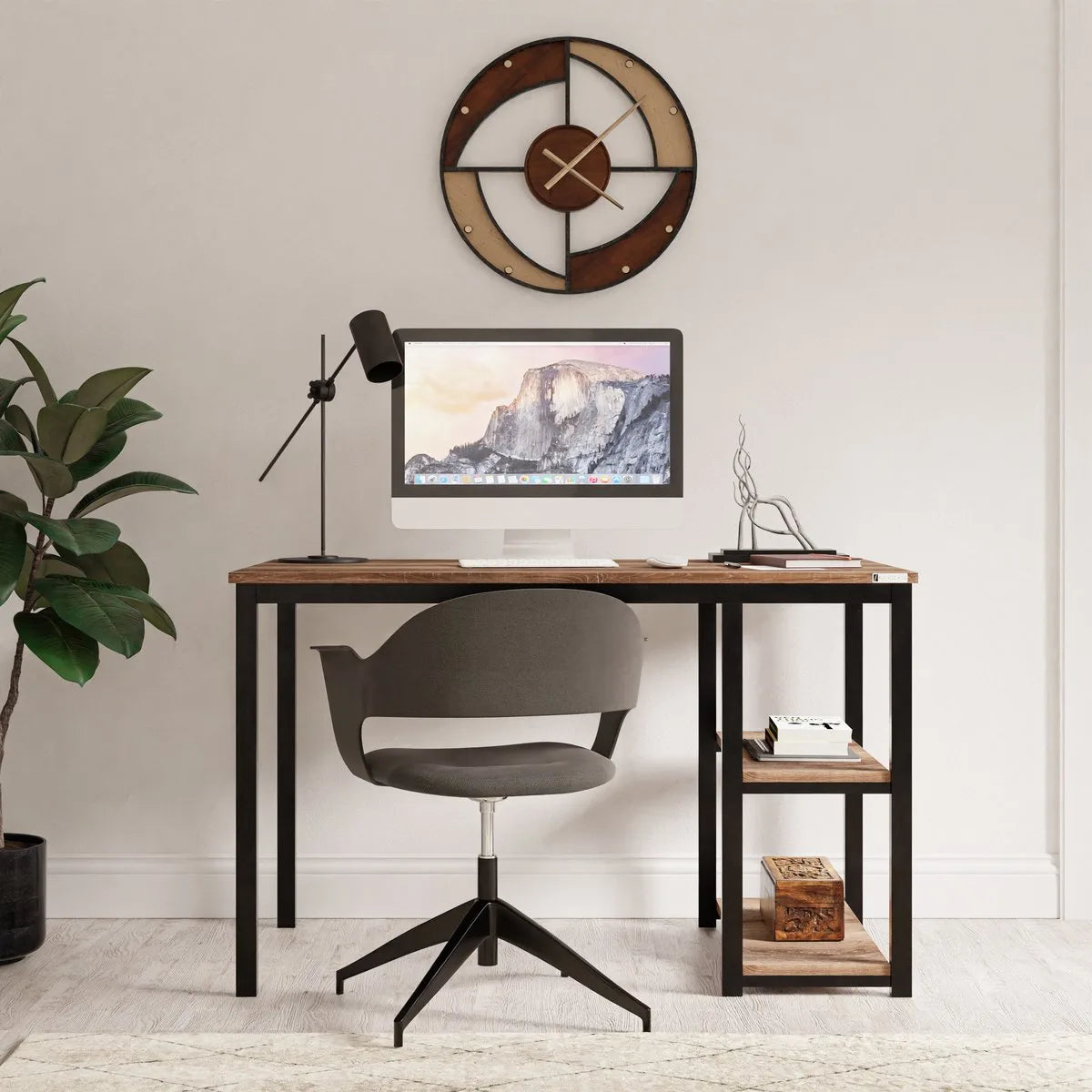FurniChic-Computertafel -PC Tafel -Bureautafel met 2 Legplanken-E1 Certified- Stalen Frame-Bruin-Thuis & Kantoor-120x60x73 cm