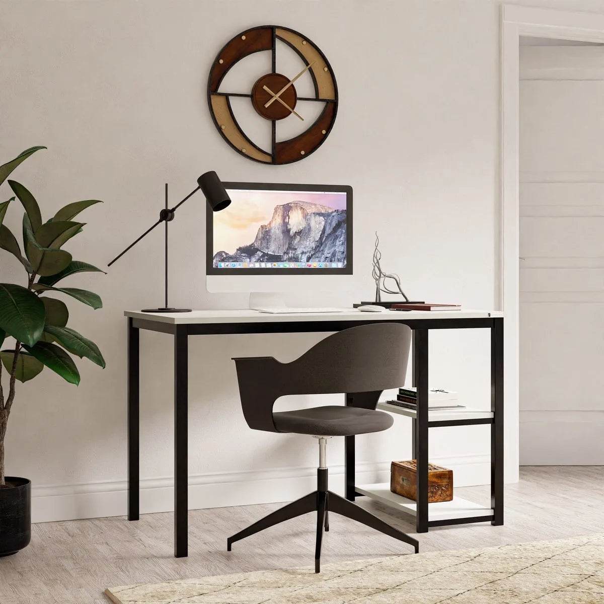 FurniChic-Computertafel -PC Tafel -Bureautafel met 2 Legplanken-E1 Certified- Stalen Frame-Wit-Thuis & Kantoor-120x60x73 cm