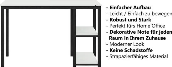 FurniChic-Computertafel -PC Tafel -Bureautafel met 2 Legplanken-E1 Certified- Stalen Frame-Wit-Thuis & Kantoor-120x60x73 cm