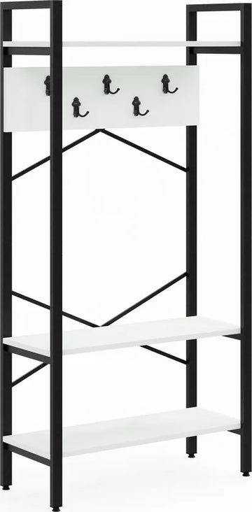 FurniChic- Kapstok- Staande Kapstok - Garderoberek - Schoenenrek -Industrieel - Hout en Metaal- Wit - 35x90x180cm