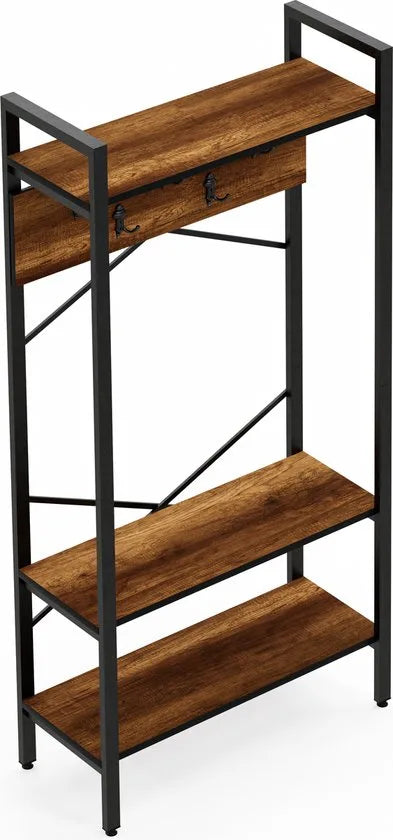 FurniChic- Kapstok- Staande Kapstok - Garderoberek - Schoenenrek -Industrieel - Hout en Metaal- Bruin- 35x90x180cm