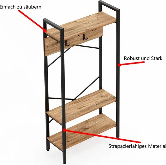 FurniChic- Kapstok- Staande Kapstok - Garderoberek - Schoenenrek -Industrieel - Hout en Metaal- Bruin- 35x90x180cm