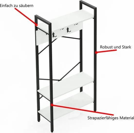 FurniChic- Kapstok- Staande Kapstok - Garderoberek - Schoenenrek -Industrieel - Hout en Metaal- Wit - 35x90x180cm