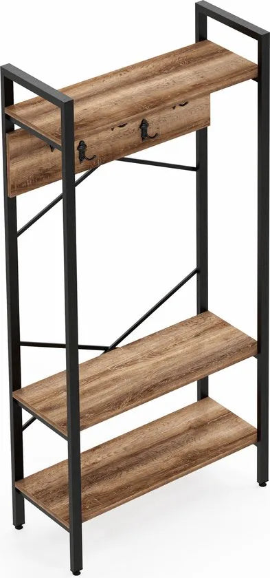 FurniChic- Kapstok- Staande Kapstok - Garderoberek - Schoenenrek -Industrieel - Hout en Metaal- Bruin- 35x90x180cm
