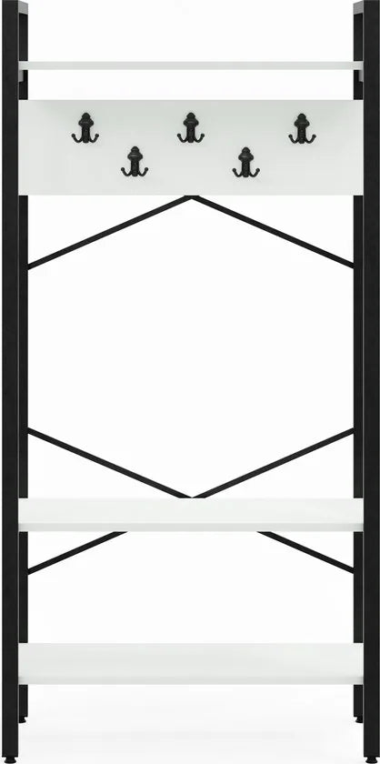 FurniChic- Kapstok- Staande Kapstok - Garderoberek - Schoenenrek -Industrieel - Hout en Metaal- Wit - 35x90x180cm