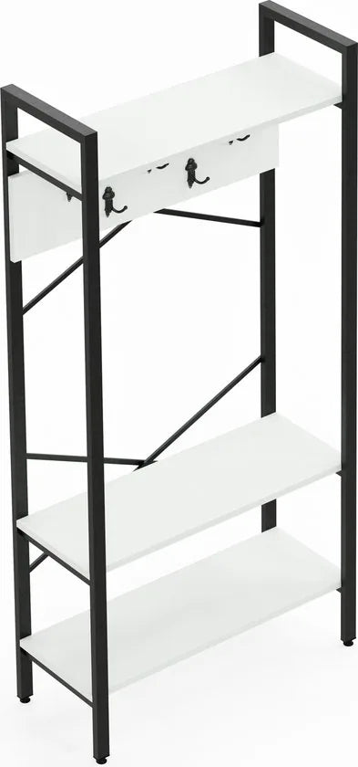 FurniChic- Kapstok- Staande Kapstok - Garderoberek - Schoenenrek -Industrieel - Hout en Metaal- Wit - 35x90x180cm