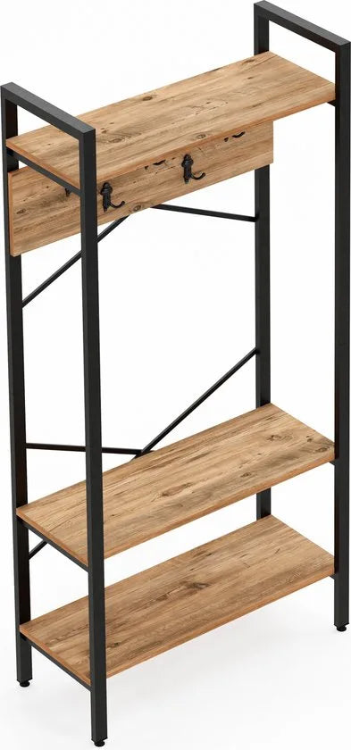 FurniChic- Kapstok- Staande Kapstok - Garderoberek - Schoenenrek -Industrieel - Hout en Metaal- Wit - 35x90x180cm – Pine