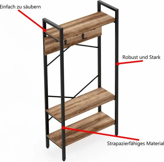 FurniChic- Kapstok- Staande Kapstok - Garderoberek - Schoenenrek -Industrieel - Hout en Metaal- Bruin- 35x90x180cm