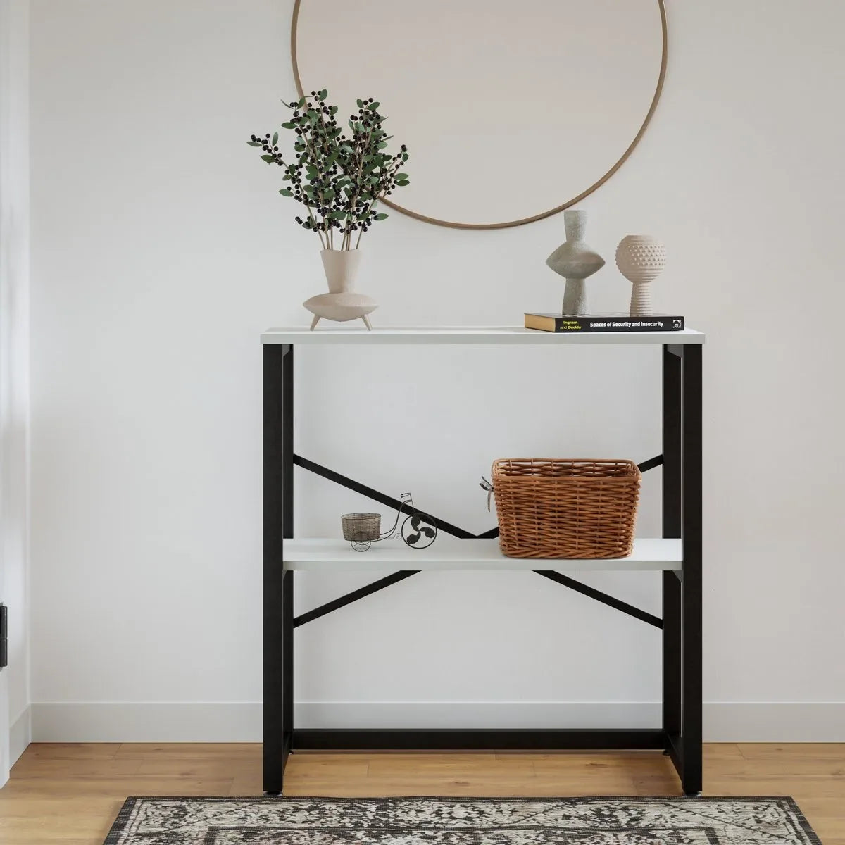 FurniChic - Kast - Dressoir - Bijzettafel - Wandtafel - Consoletafel - Sidetable - Banktafel - Haltafel- Industrieel - Bruin - 85x30x80cm – Wit