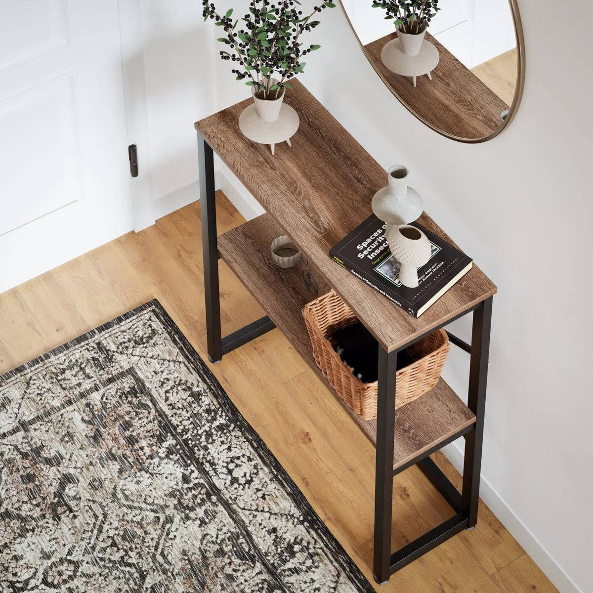 FurniChic - Kast - Dressoir - Bijzettafel - Wandtafel - Consoletafel - Sidetable - Banktafel - Haltafel- Industrieel - Bruin - 85x30x80cm – Oak(sacramento eik)