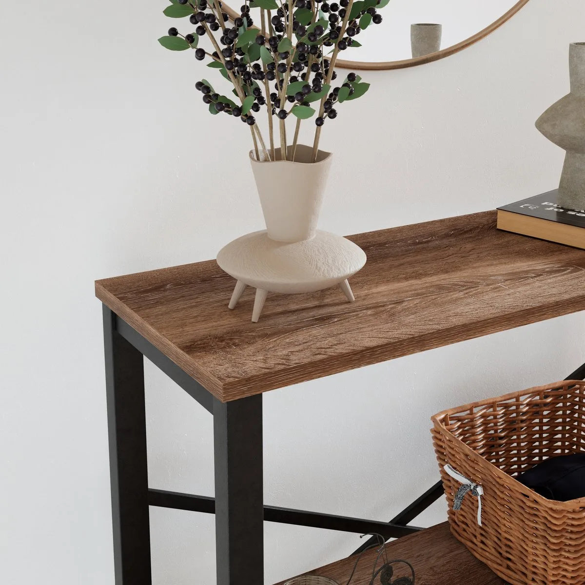 FurniChic - Kast - Dressoir - Bijzettafel - Wandtafel - Consoletafel - Sidetable - Banktafel - Haltafel- Industrieel - Bruin - 85x30x80cm