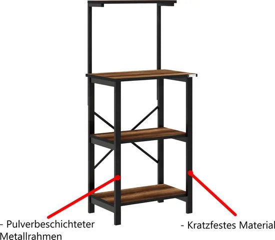 FurniChic - Keukentrolley - Keukenkast - Keukenrek Staand - Industrieel - Bruin- 60x40x128cm