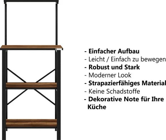 FurniChic - Keukentrolley - Keukenkast - Keukenrek Staand - Industrieel - Bruin- 60x40x128cm