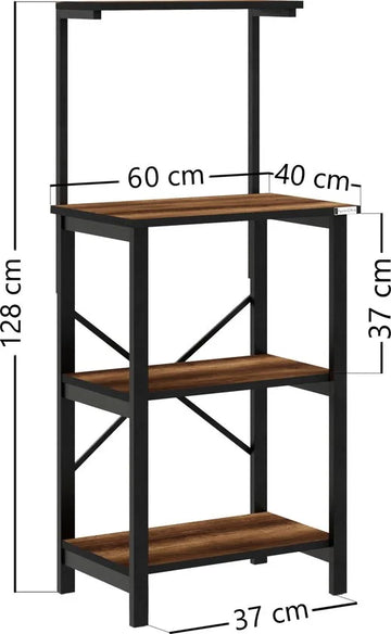 FurniChic - Keukentrolley - Keukenkast - Keukenrek Staand - Industrieel - Bruin- 60x40x128cm