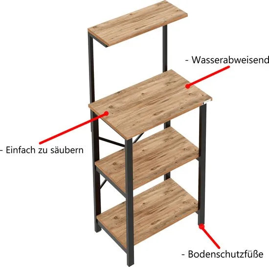 FurniChic - Keukentrolley - Keukenkast - Keukenrek Staand - Industrieel - Bruin- 60x40x128cm