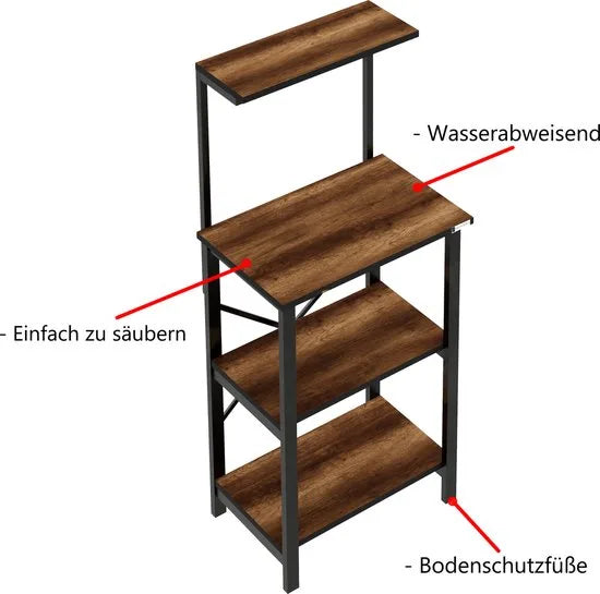 FurniChic - Keukentrolley - Keukenkast - Keukenrek Staand - Industrieel - Bruin- 60x40x128cm – Barok walnoot