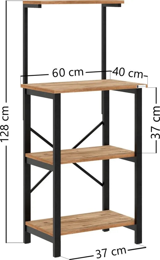 FurniChic - Keukentrolley - Keukenkast - Keukenrek Staand - Industrieel - Bruin- 60x40x128cm
