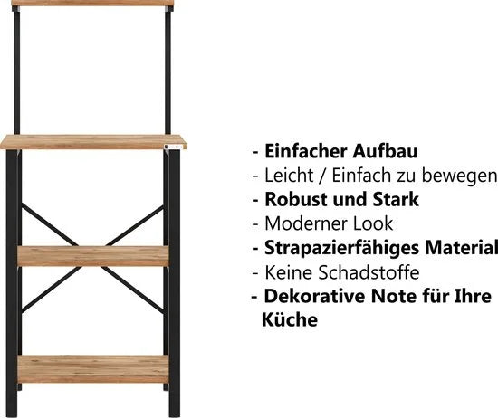 FurniChic - Keukentrolley - Keukenkast - Keukenrek Staand - Industrieel - Bruin- 60x40x128cm