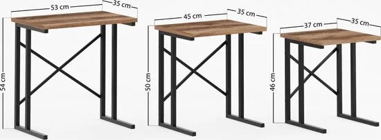 FurniChic - Salontafel Set van 3 - Bruin Sacramento EIK - Industrieel Design - Vierkante Bijzettafels - 35x53x54 cm