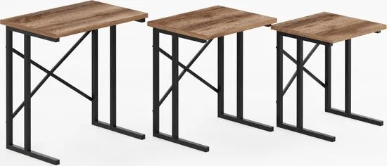FurniChic - Salontafel Set van 3 - Bruin Sacramento EIK - Industrieel Design - Vierkante Bijzettafels - 35x53x54 cm