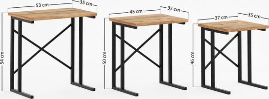 FurniChic - Salontafel Set van 3 - PINE (Atlantische Grenen) - Industrieel Design - Vierkante Bijzettafels - 35x53x54 cm