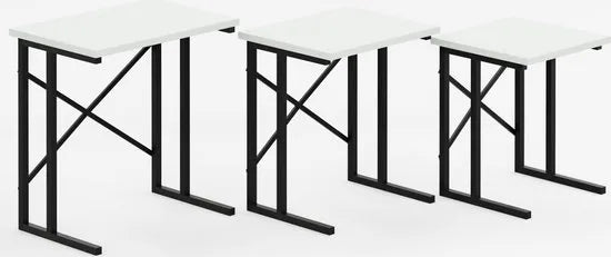 FurniChic - Salontafel Set van 3 - Wit Glanzend Hout - Industrieel Design - Vierkante Bijzettafels - 35x53x54 cm