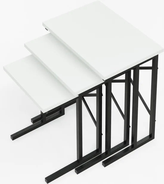 FurniChic - Salontafel Set van 3 - Bruin Sacramento EIK - Industrieel Design - Vierkante Bijzettafels - 35x53x54 cm – Wit