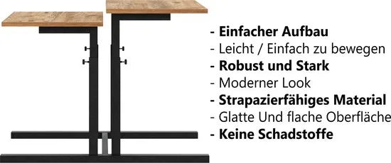 FurniChic, verstelbare moeder- en kind 2-delige tafelset, in hoogte verstelbare tafel, bijzettafel, speeltafel, bureau voor hem en haar, multifunctioneel-Pine , 80 x 60 x 43-73 cm (l x b x h)