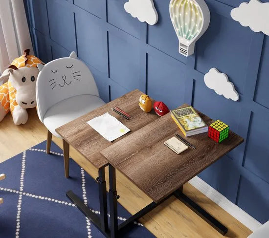 FurniChic, verstelbare moeder- en kind 2-delige tafelset, in hoogte verstelbare tafel, bijzettafel, speeltafel, bureau voor hem en haar, multifunctioneel-Sacramento OAK, 80 x 60 x 43-73 cm (l x b x h)