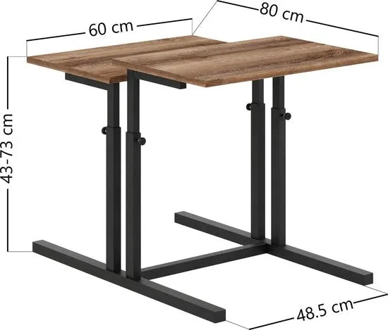 FurniChic, verstelbare moeder- en kind 2-delige tafelset, in hoogte verstelbare tafel, bijzettafel, speeltafel, bureau voor hem en haar, multifunctioneel-Sacramento OAK, 80 x 60 x 43-73 cm (l x b x h)
