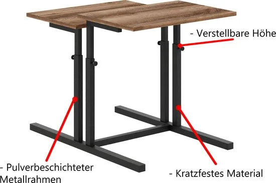 FurniChic, verstelbare moeder- en kind 2-delige tafelset, in hoogte verstelbare tafel, bijzettafel, speeltafel, bureau voor hem en haar, multifunctioneel-Sacramento OAK, 80 x 60 x 43-73 cm (l x b x h)