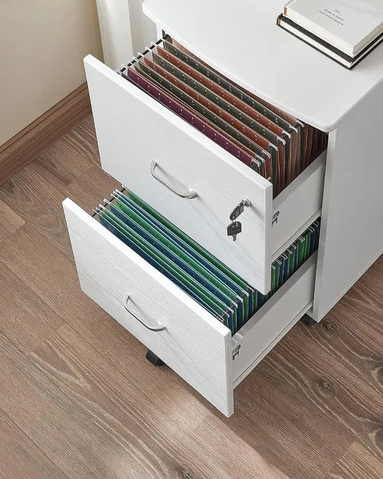 Furnstar 2-Laden Archiefkast Home Office – Verrijdbare File Cabinet met Slot – Printerstandaard – A4 & Letter Formaat – Wit – Compacte Rolling Storage