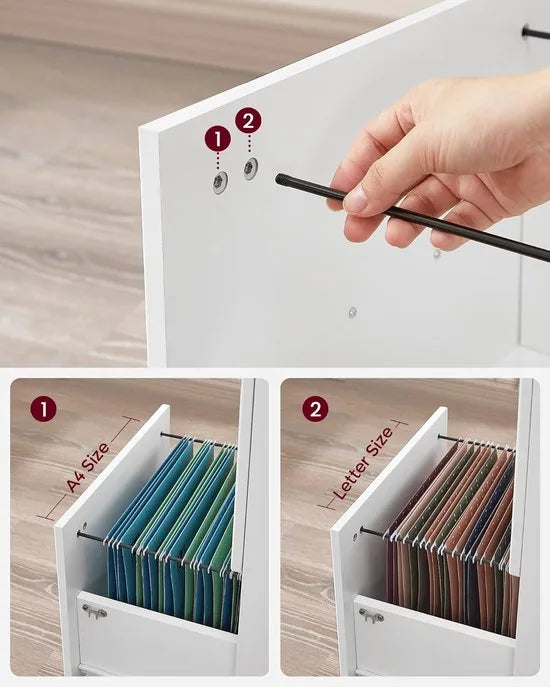 Furnstar 2-Laden Archiefkast Home Office – Verrijdbare File Cabinet met Slot – Printerstandaard – A4 & Letter Formaat – Wit – Compacte Rolling Storage