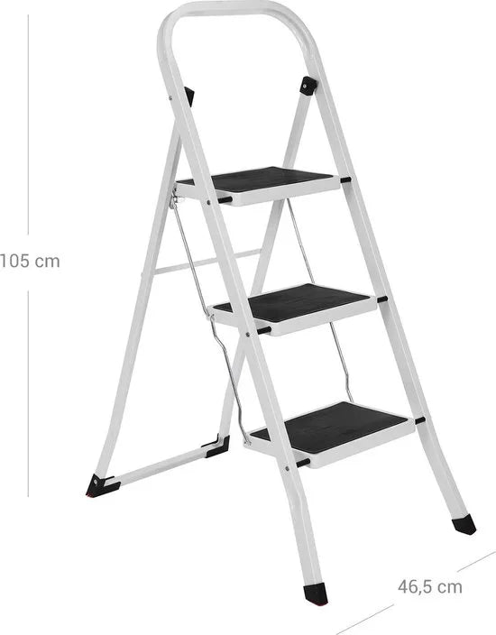 FurnStar 3 Sports ladder - Opvouwbare ladder -Sportbreedte 20 cm - Antislip rubber - Met handgreep - Draagvermogen 150 kg - Staal - GS -Gecertificeerd - Zwart Wit
