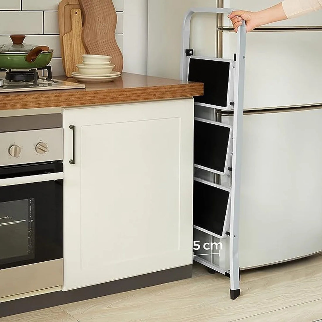 FurnStar 3 Sports ladder - Opvouwbare ladder -Sportbreedte 20 cm - Antislip rubber - Met handgreep - Draagvermogen 150 kg - Staal - GS -Gecertificeerd - Zwart Wit
