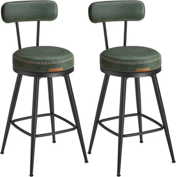 Furnstar - 360° draaibare barkruk set van 4 - Kruk met rugleuning voor keukeneiland - Kunstleer met naden - Mid-Century moderne stijl - 65 cm hoog - Keuken huisbar - Bosgroen