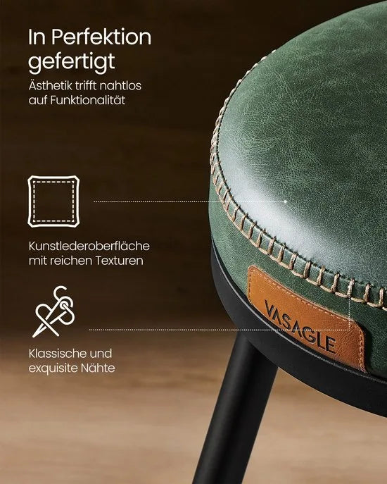 Furnstar - 360° draaibare barkruk set van 4 - Kruk met rugleuning voor keukeneiland - Kunstleer met naden - Mid-Century moderne stijl - 65 cm hoog - Keuken huisbar - Bosgroen