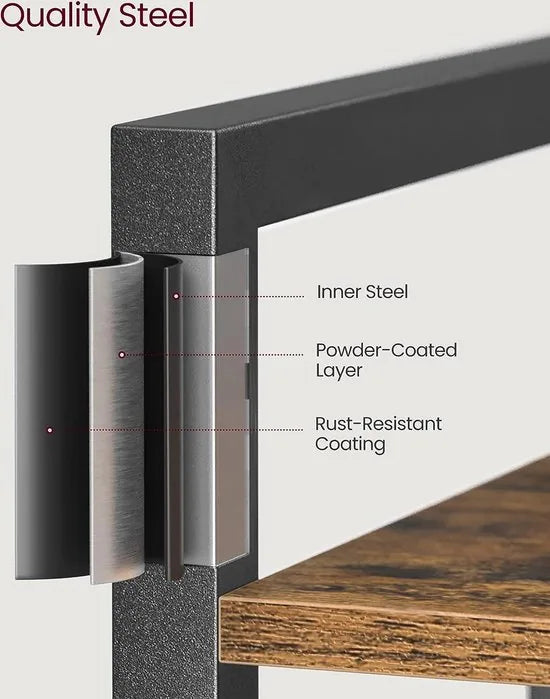 FurnStar - 5-laags Planken - Boekenkast met stalen frame - Voor woonkamer kantoor studeerkamer hal - Industrieel ontwerp - Rustiek - 66x30x153cm - Bruin-Zwart