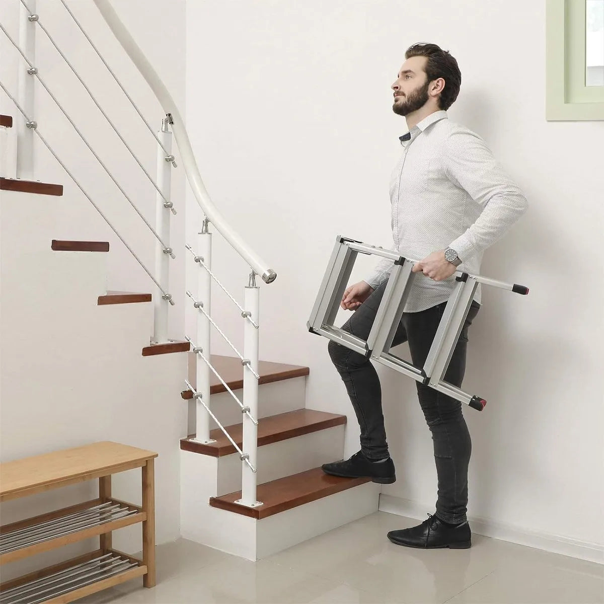 FurnStar Aluminium Ladder - Multifunctionele Ladder - Draagvermogen tot 150 kg - Met 3 Niveaus